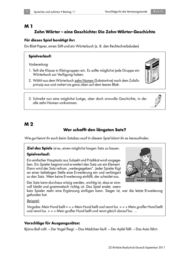 Arbeitsblatt Zehn-Wörter-Geschichte