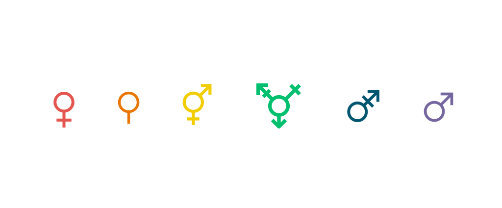 Diese Illustration zeigt verschiedene Gender-Symbole nebeneinander