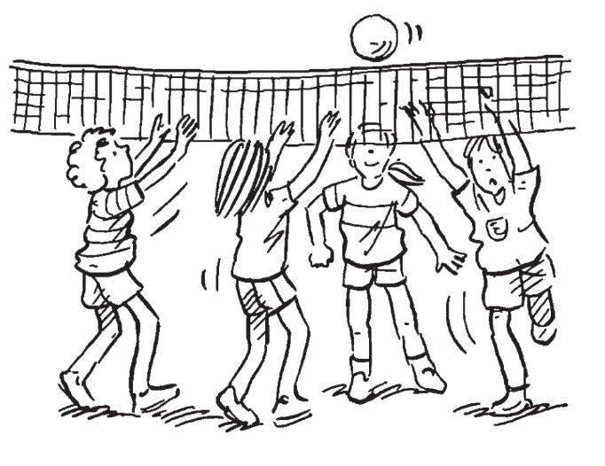 Eine Illustration, auf der Jugendliche Volleyball spielen